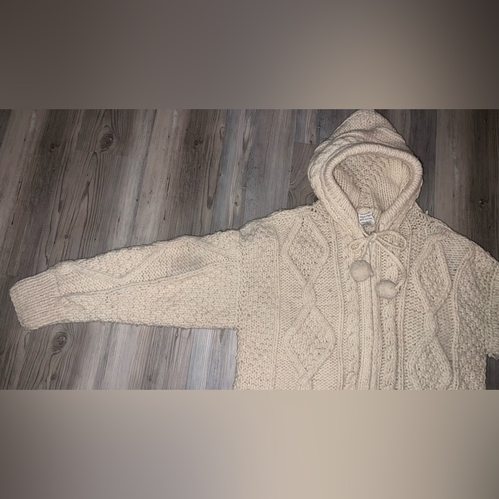 Women’s 100% Wool Full Zip Long Sleeve Hooded Cardigan Hand Made - Picture 4 of 8